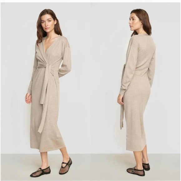 Modern Citizen Lenese Front-Wrap Midi Dress in Shiitake Large - Picture 1 of 14